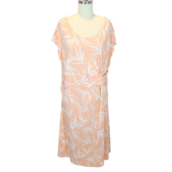 LANDS END Tropical Palm Print Twist Front Midi Dress Size XL Peach White Cotton - Picture 2 of 10